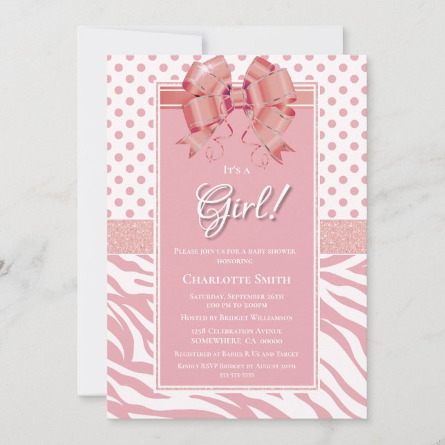 Invitación Es una Baby Shower rosa y blanco Chica (Anverso)
