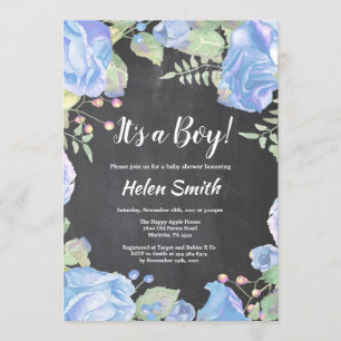 Invitación Es una cartelera de Baby Shower de Boy Blue Floral