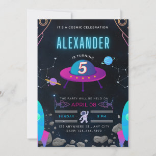Invitación es una celebración cósmica 5 cumpleaños