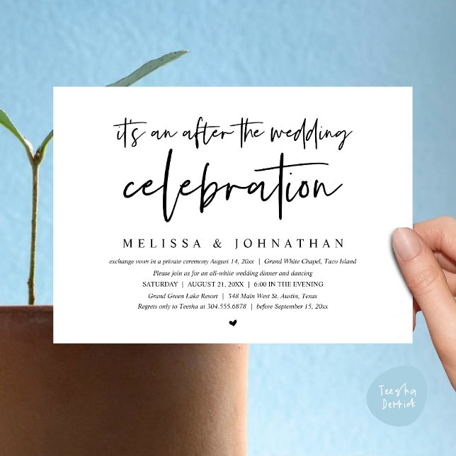Invitación Es una cena después de la celebración del boda. (Happily Ever After Party, After the wedding celebration Romantic Dinner Invites Card PDF White Black)