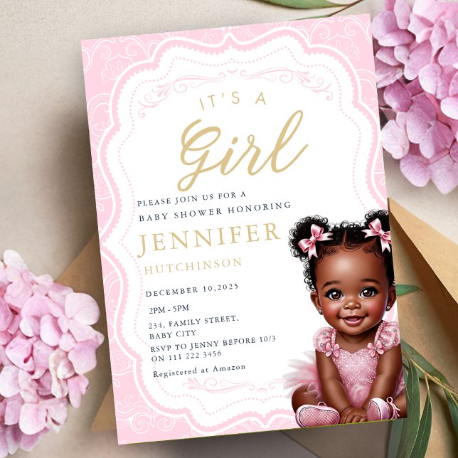 Invitación Es una Chica bebé afroamericana ducha (It's A Girl African American Baby Girl Shower Invitation)