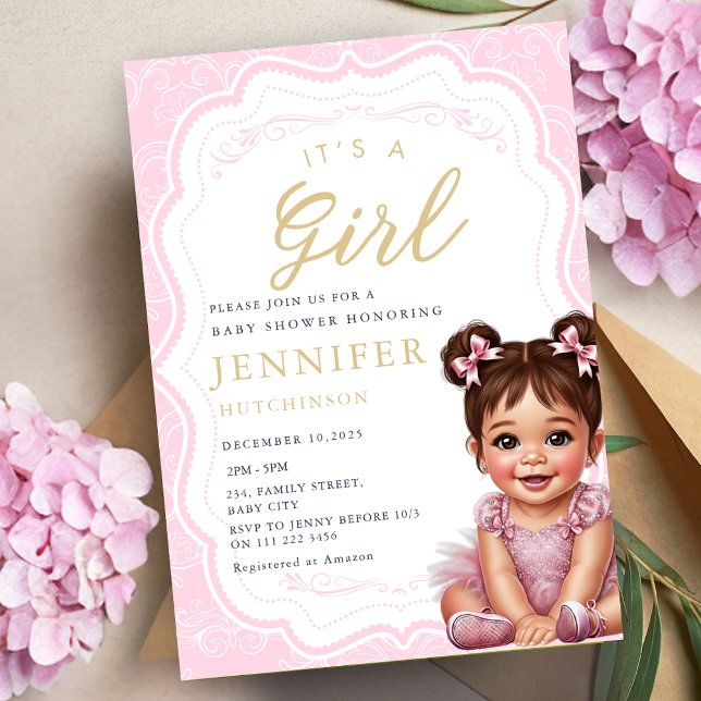 Invitación Es una Chica Coquette Baby Shower (It's A Girl Coquette Baby Girl Shower Invitation)