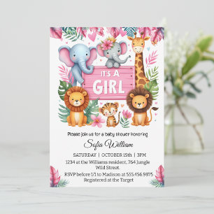 Invitación Es una chica de animales de safari en la jungla, b