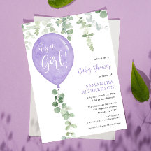 Es una chica de globos morados eucalipto bebé duch