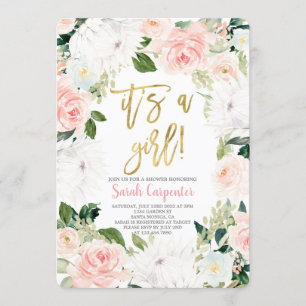 Invitación Es una Chica floral rosa ducha bebé