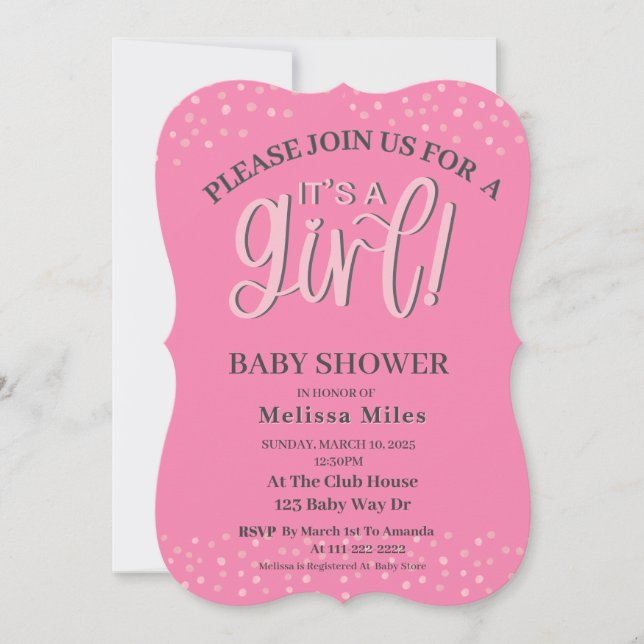 Invitación Es una Chica moderna Chica Bow rosa ducha bebé (Anverso)