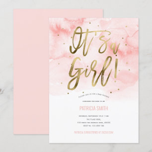 Invitación Es una chica, rosa, acuarela, ducha de bebé