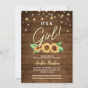 Invitación Es una Chica salpicadura de Baby Shower de girasol