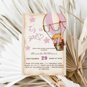Invitación Es una Chica Teddy Bear Rustic Baby Shower