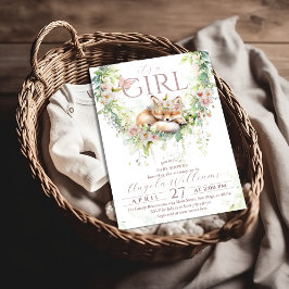 Invitación Es una Chica Woodland Fox Floral Baby Shower