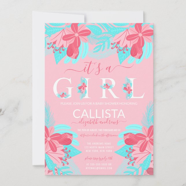 Invitación Es una cita Chica de Baby Shower Verde azulado flo (Anverso)