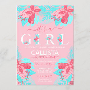 Invitación Es una cita Chica de Baby Shower Verde azulado flo