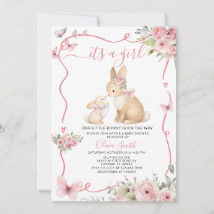 Invitación Es una coneja de shower para bebé niña con flores