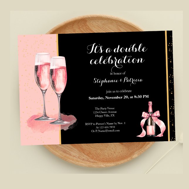 Invitación Es una doble celebración cumpleaños de champán ros (Subido por el creador)