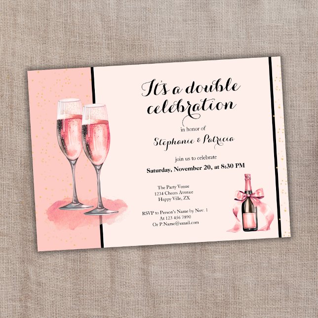 Invitación Es una doble celebración cumpleaños de champán ros (Subido por el creador)
