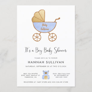 Invitación Es una ducha acuarela azul de oro de transporte de