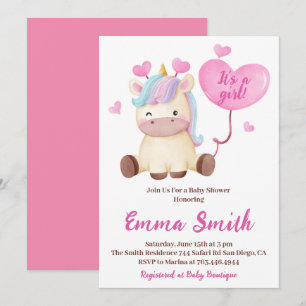 Invitación Es una ducha de bebé con acuarela de unicornio de