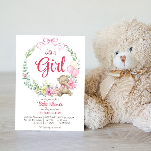 Invitación Es una ducha de bebé con arco de flores de osito d (Subido por el creador)