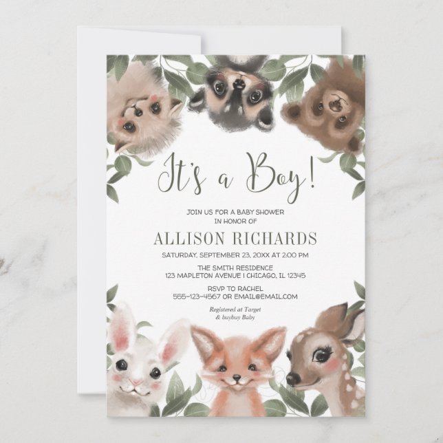 Invitación Es una ducha de bebé de animales de bosque de Boy (Anverso)