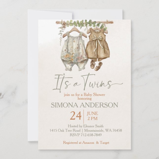 Invitación Es una ducha de bebé de bebé de vivero gemelos (Anverso)
