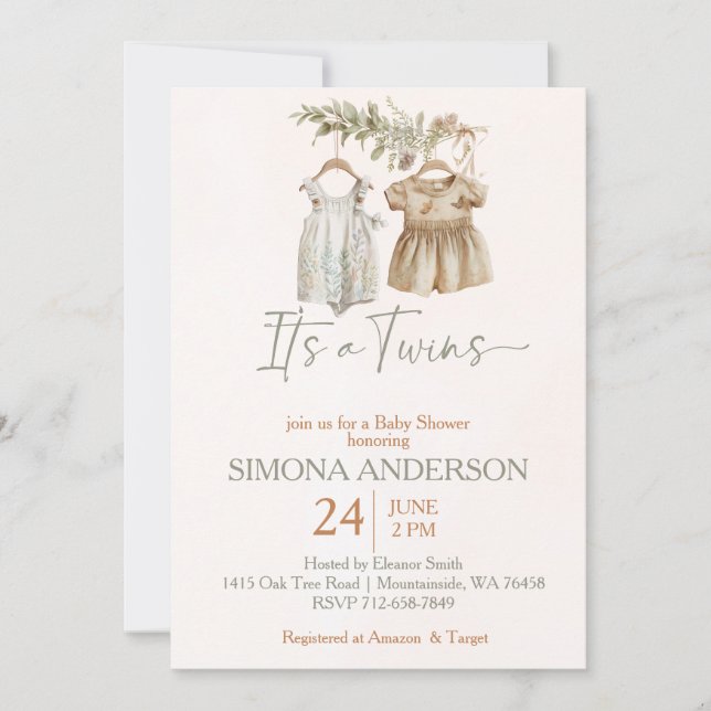 Invitación Es una ducha de bebé de bebé de vivero gemelos (Anverso)