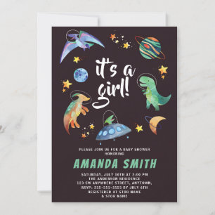 Invitación Es una ducha de bebé de galaxia de dinosaurio espa