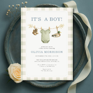Invitación Es una ducha de bebé de gingham para cazar patos p