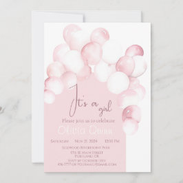 Invitación Es una ducha de bebé de globos rosados chicas