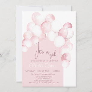 Invitación Es una ducha de bebé de globos rosados chicas