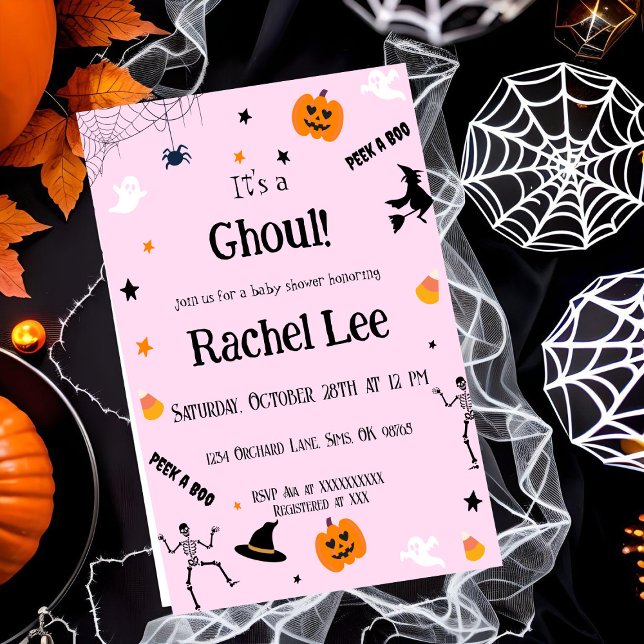 Invitación Es una ducha de bebé de Halloween rosa de susto pa (Subido por el creador)