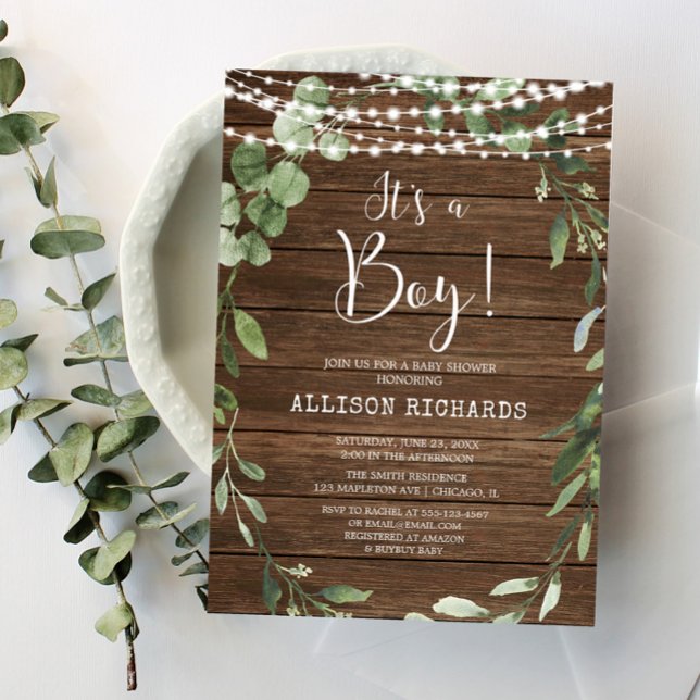Invitación Es una ducha de bebé de madera verde de luces de B (Subido por el creador)