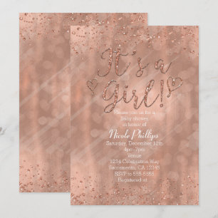 Invitación Es una ducha de bebé de niña rosa oro glamoroso