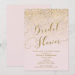 Invitación Es una ducha de bebé de niña rosa y confeti dorado