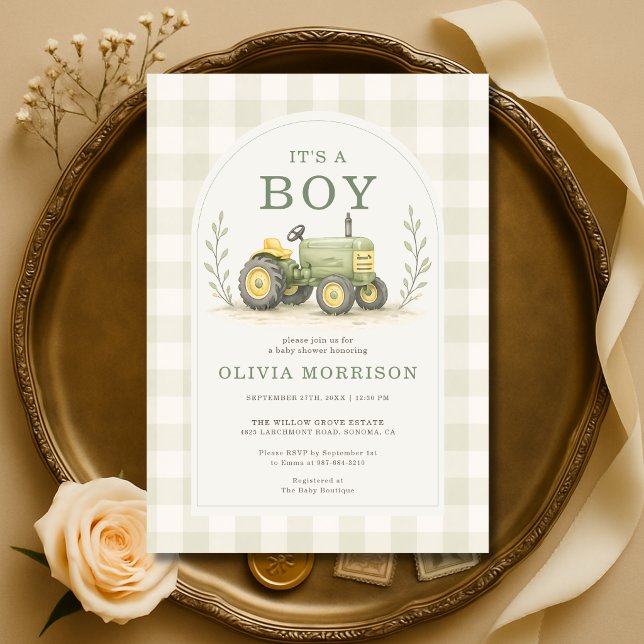 Invitación Es una ducha de bebé de tractor para niño (Subido por el creador)