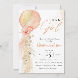 Invitación Es una ducha de bebé de un globo rosa Chica Eucaly