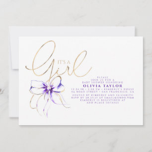 Invitación Es una ducha de bebé elegante púrpura y dorada par