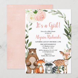 Invitación Es una ducha de bebé en un bosque de chicas verdes