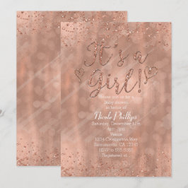 Invitación Es una ducha de bebé niña rosa dorado glamour