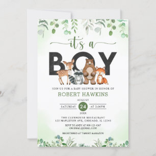 Invitación Es una ducha de bebé para animales de bosque fores