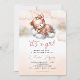 Invitación Es una ducha de bebé rosa de Boho Teddy Bear Rubor