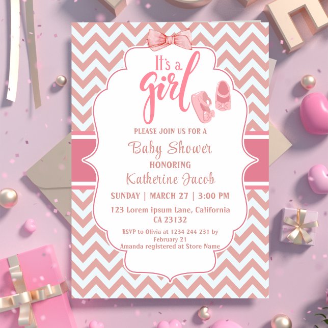 Invitación Es una ducha de bebé rosa y rubio chica (Subido por el creador)