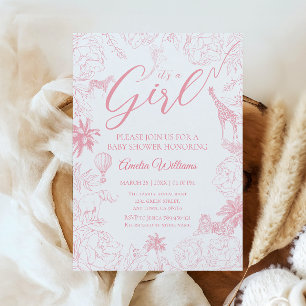 Invitación Es una ducha de bebé Safari Jungla Rubor de Niña