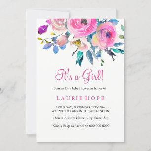 Invitación Es una ducha de flores rosadas chica invitan a los