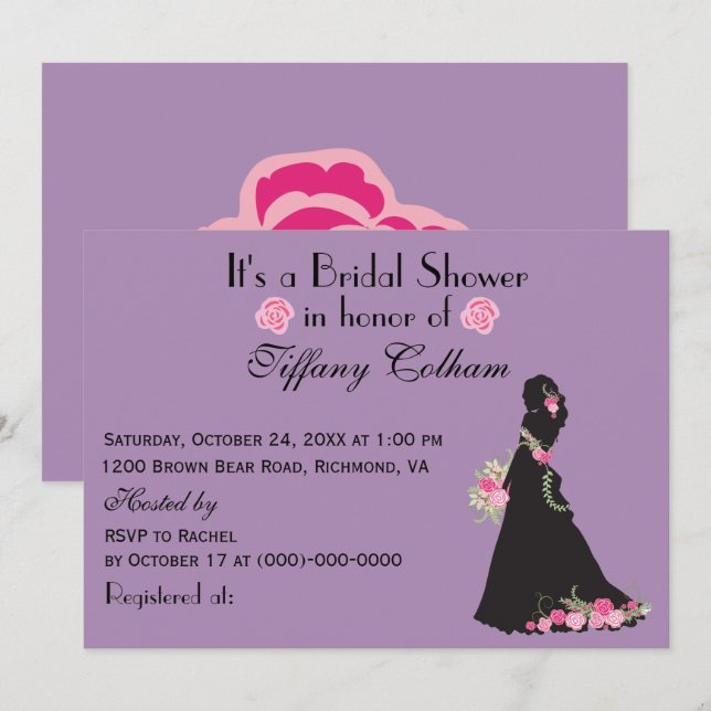 Invitación Es una ducha de novia novia Silhouette Purple (Anverso / Reverso)