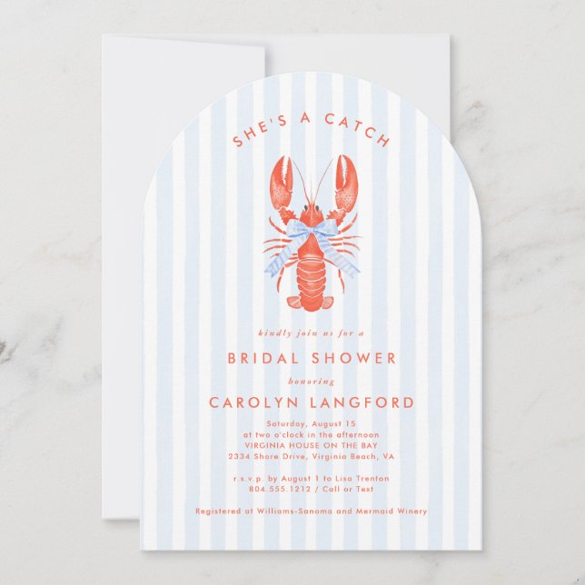 Invitación Es una ducha de novias en la costa de Catch Lobste (Anverso)