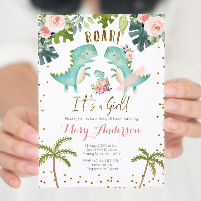 Invitación Es una ducha de pareja de dinosaurios rosados Chic (Subido por el creador)