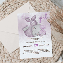 Invitación Es una ducha de una niña elefante chica