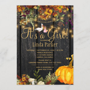 Invitación Es una ducha para bebé de niña rústica de otoño co