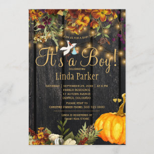 Invitación Es una ducha para bebé niño rústico de otoño con c