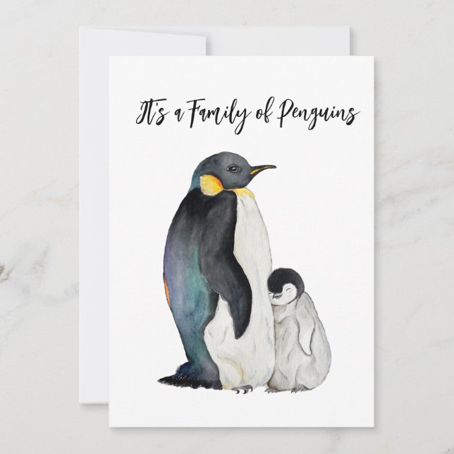 Invitación Es una familia de pingüinos dibujando acuarelas (Anverso)